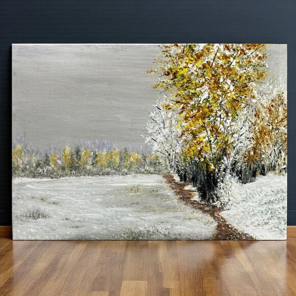 Hand-Painted Acrylic Landscape Art "Winter Walk" By Deb Bossert Unframed 5" x 7" - Picture 1 of 7